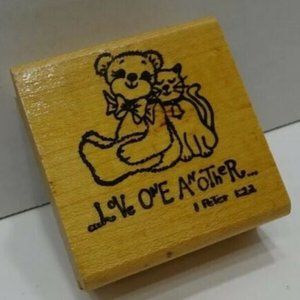 Teddy Bear & CAT Rubber Stamp "Love One Another